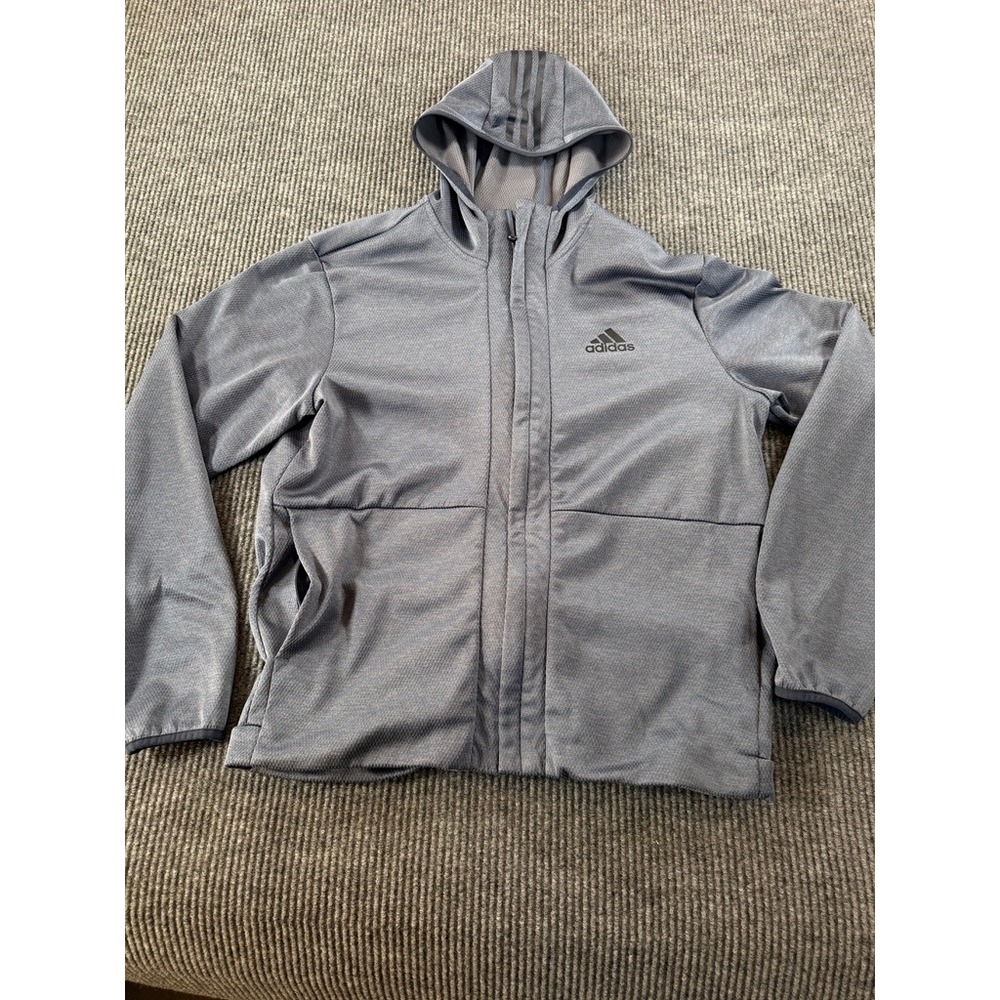Adidas Full Zip Hooded Track Jacket Mens Large Blue Gray Heathered Logo